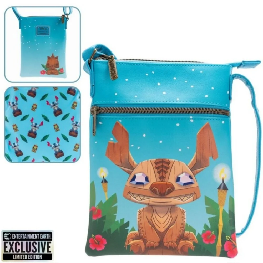 Disney Lilo and Stitch Carved Wood Tiki Stitch Passport Bag NWT